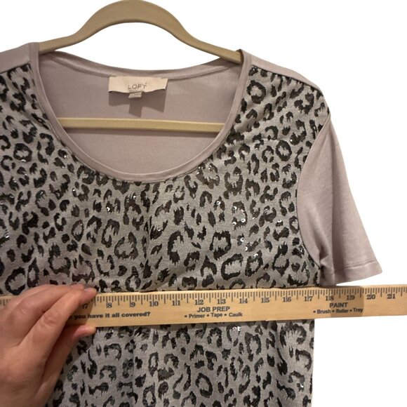 LOFT Women's Leopard Print Short Sleeve Scoop Neck T Shirt Size Large Artsy - Picture 9 of 9